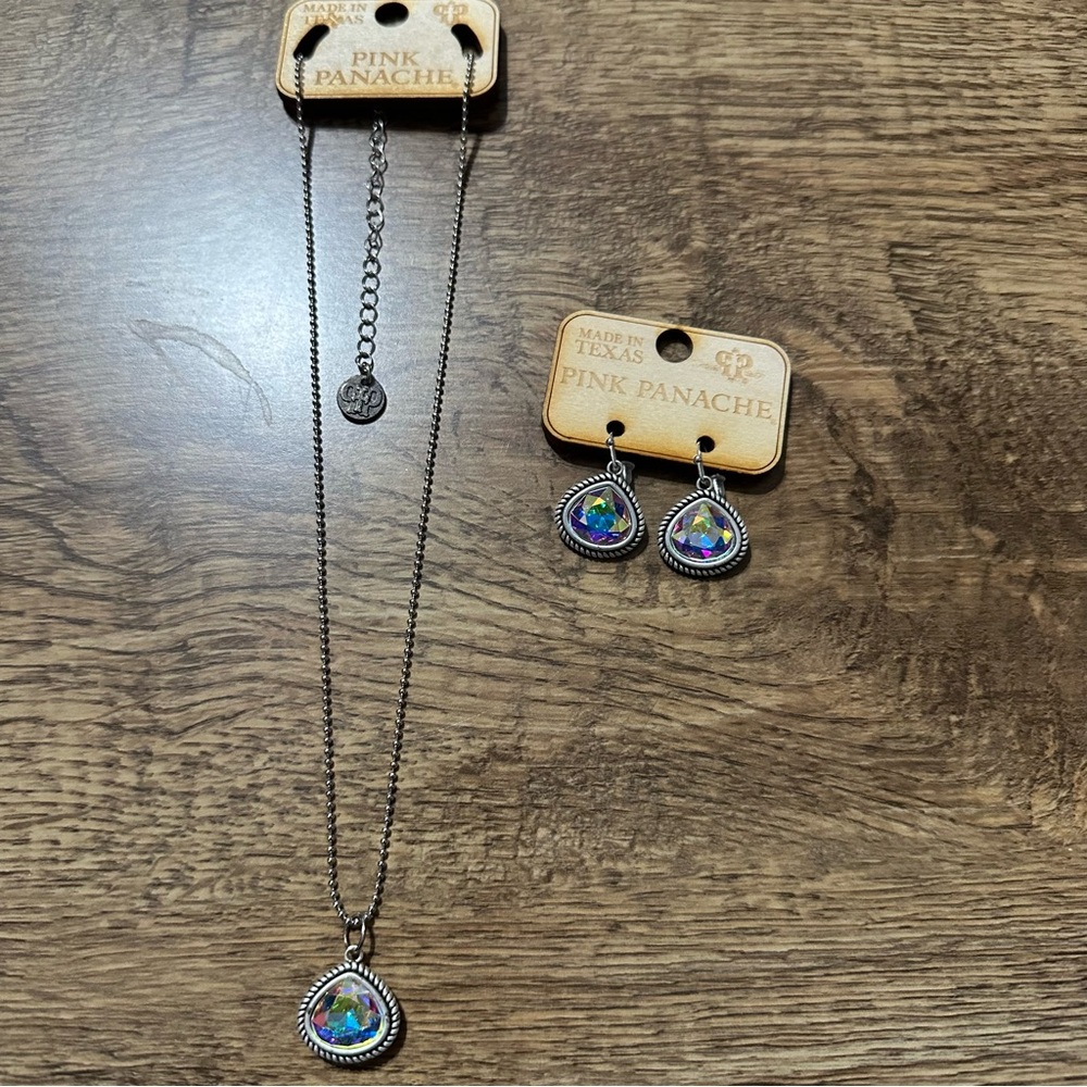 New Pink Panache matching silver necklace and earrings